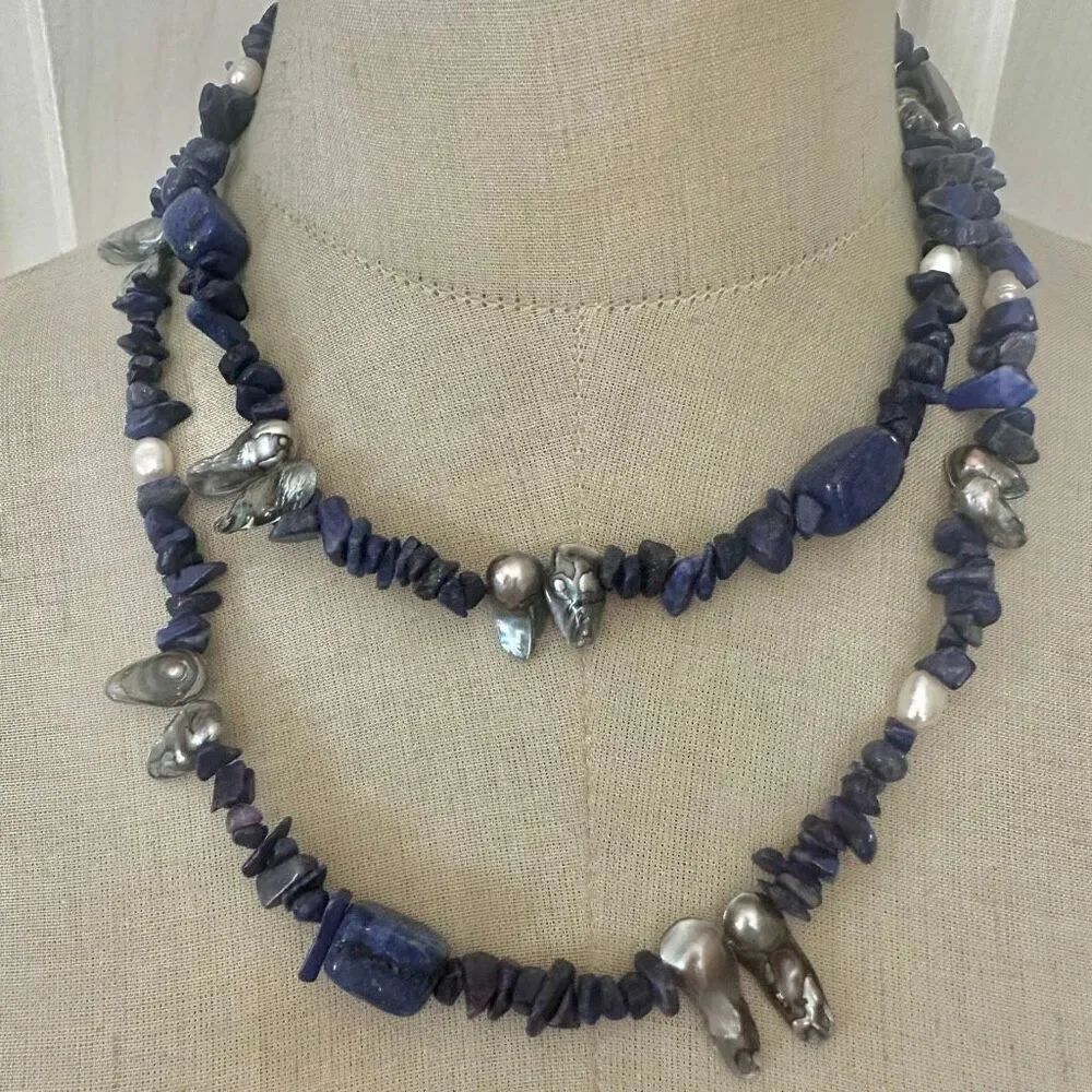 Lapis Lazuli & Freshwater Pearl Double Strand Necklace